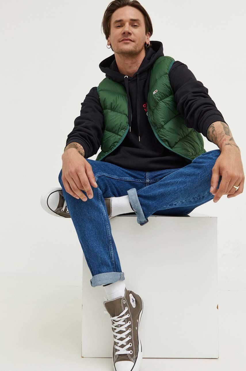 Tommy Jeans vesta de puf barbati, culoarea verde, de tranzitie