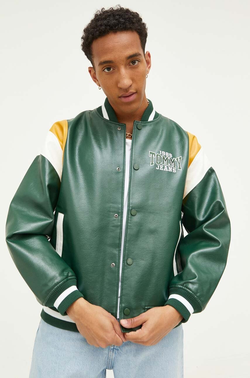 Tommy Jeans Geaca Bomber Barbati, Culoarea Verde, De Tranzitie, Oversize