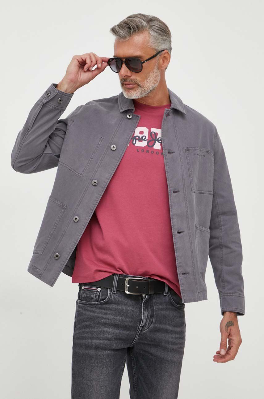 Levně Džínová bunda Pepe Jeans Blaine pánská, šedá barva, přechodná