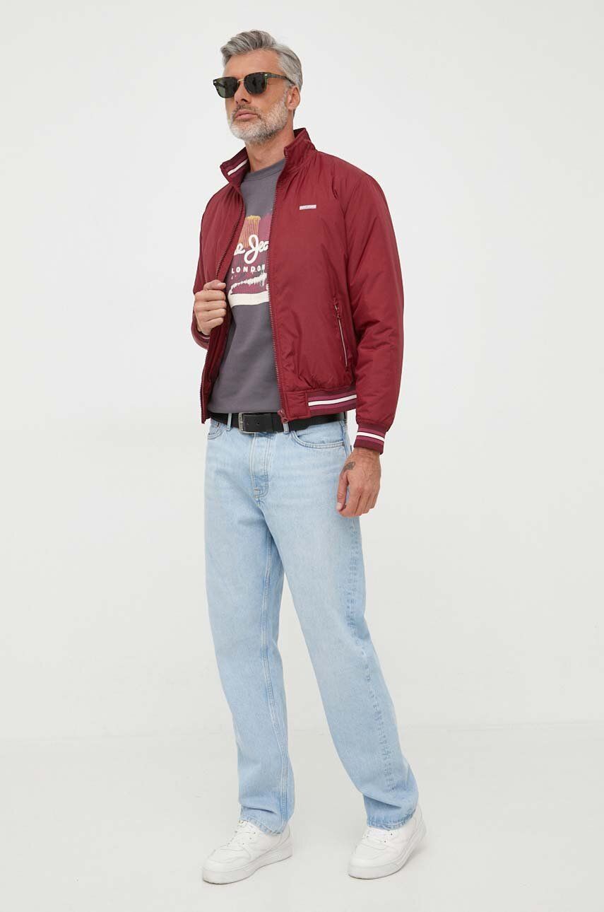 Bunda Pepe Jeans Bon pánská, vínová barva, přechodná - burgundské -  100 % Polyester