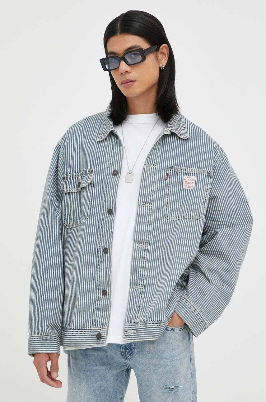 

Дънково яке от памук Levi's в синьо преходен модел с уголемена кройка, Син