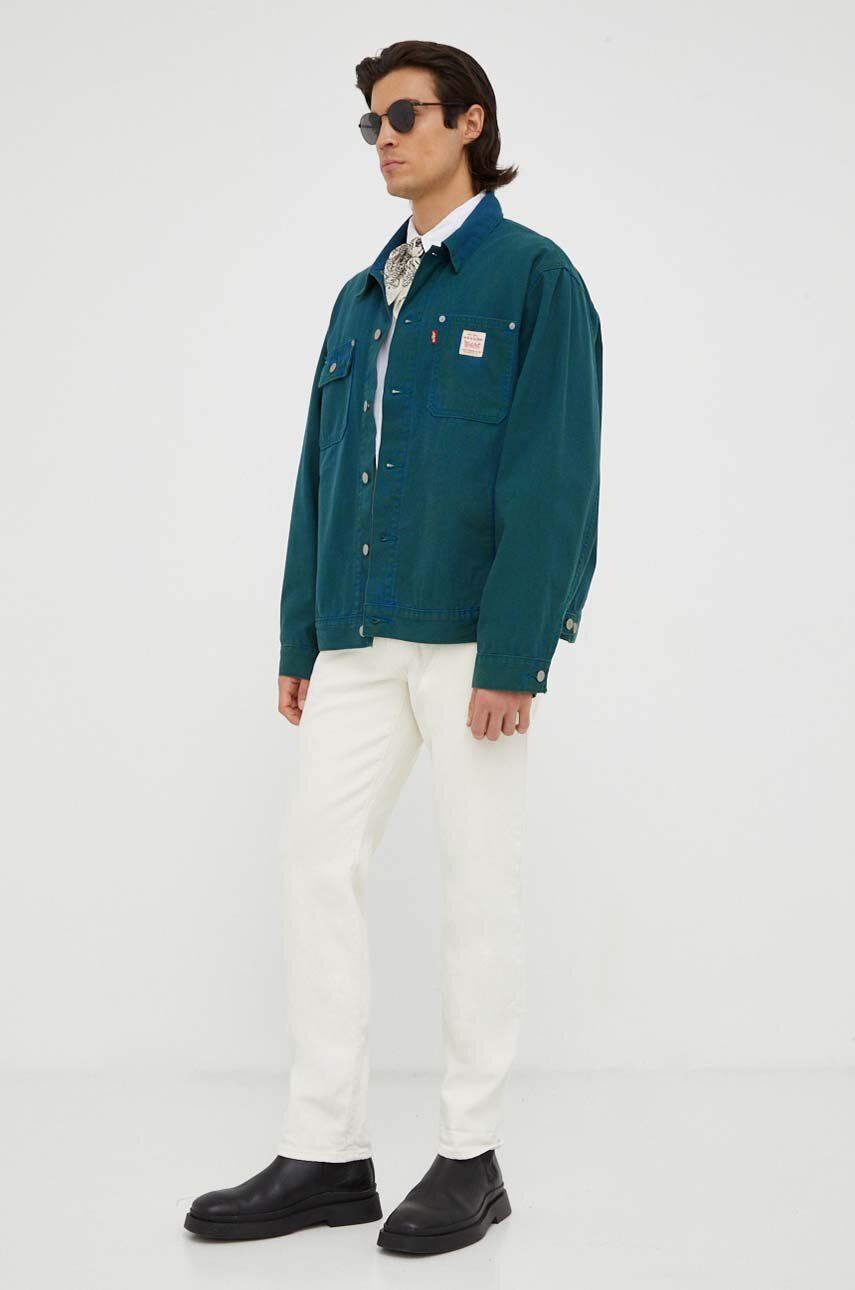 Džínová bunda Levi′s pánská, tyrkysová barva, přechodná, oversize - tyrkysová - 100 % Bavlna
