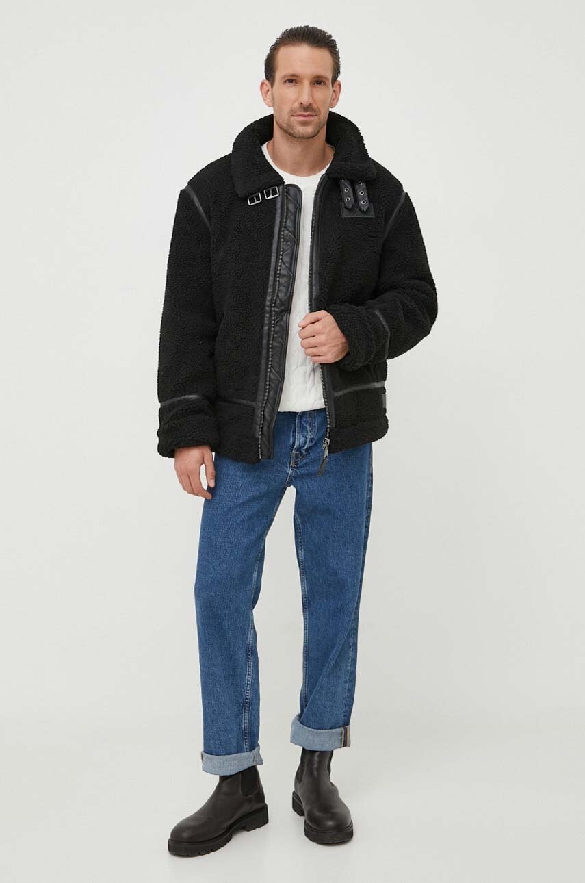 Levně Bunda Alpha Industries B3 Teddy pánská, černá barva, přechodná, oversize