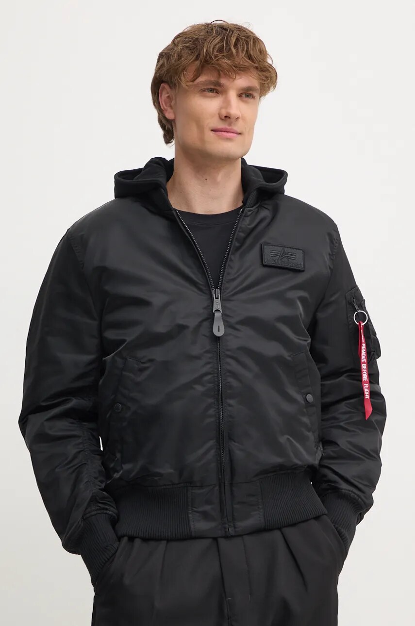 

Яке бомбър Alpha Industries MA-1 ZH Back Print в черно зимен модел, Черен