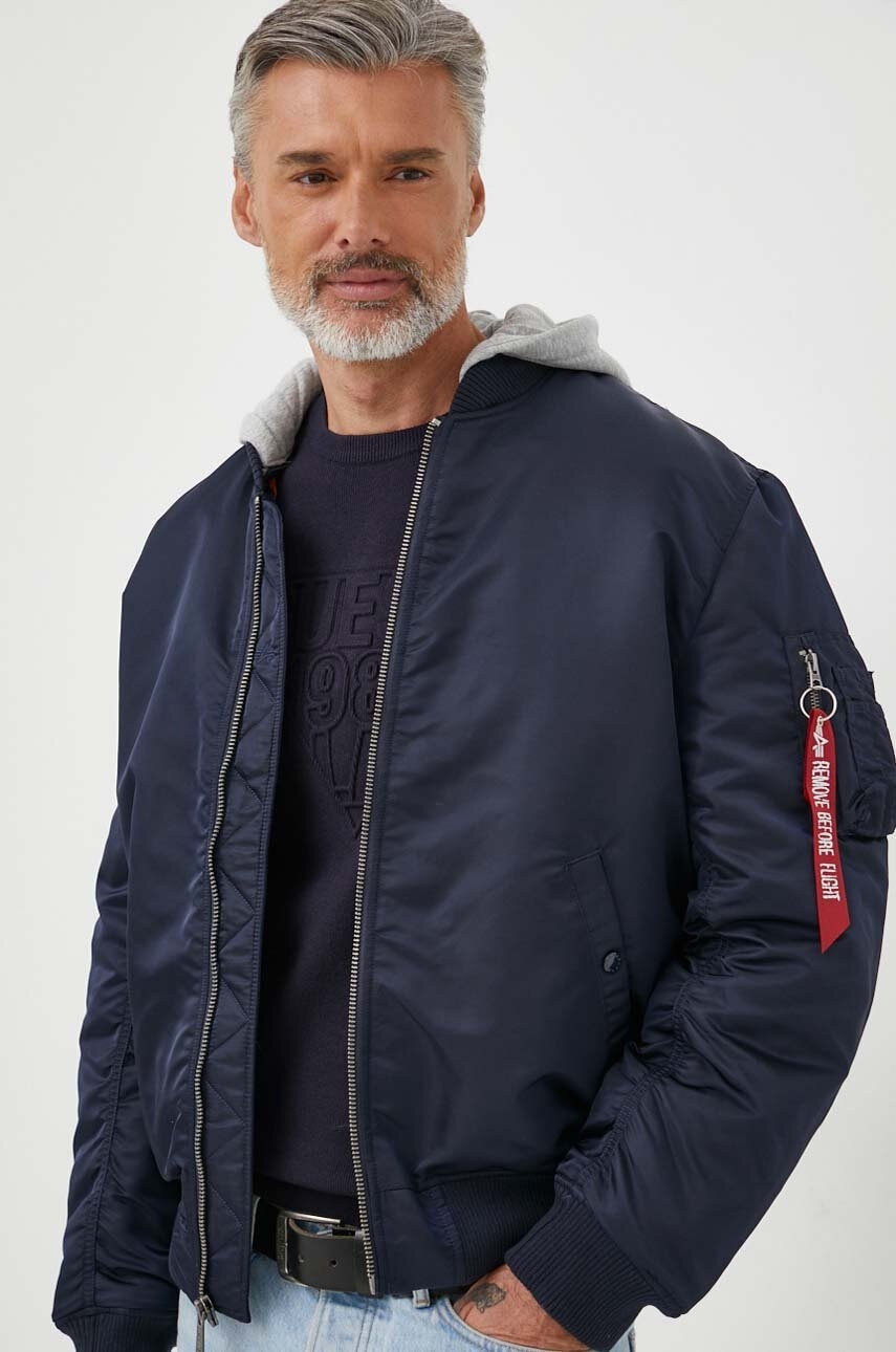 Bomber bunda Alpha Industries MA-1 ZH Back EMB tmavomodrá barva, zimní, oversize - námořnická modř -