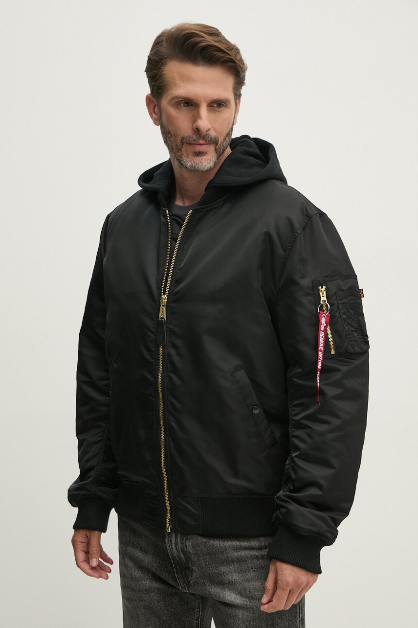 Alpha Industries geaca bomber MA-1 ZH Back EMB barbati, culoarea negru, de iarna, oversize
