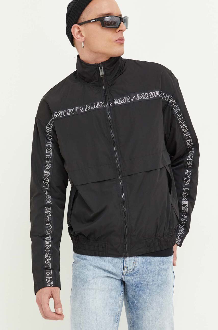 Bunda Karl Lagerfeld Jeans pánská, černá barva, přechodná, oversize - černá -  Hlavní materiál: