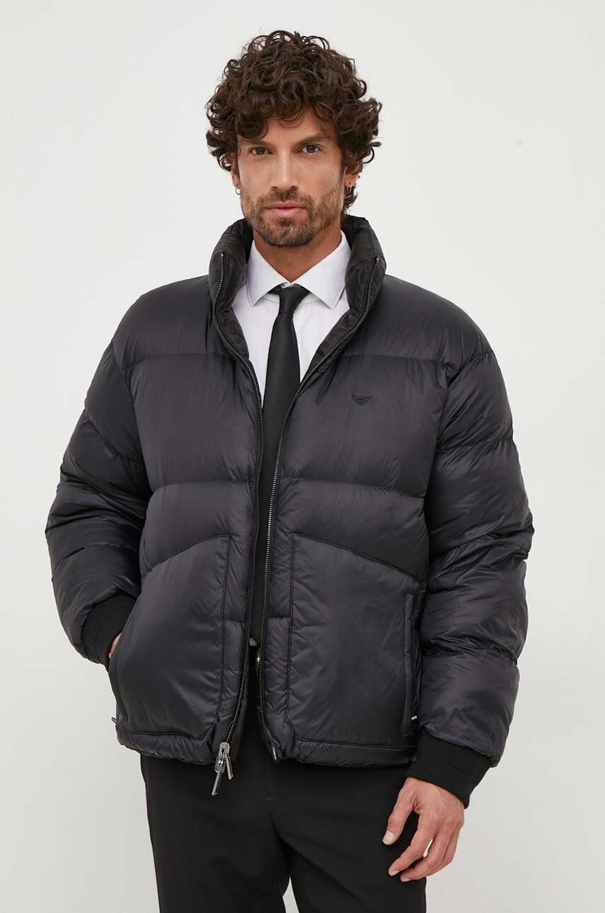 Levně Oboustranná péřová bunda Emporio Armani pánská, černá barva, zimní