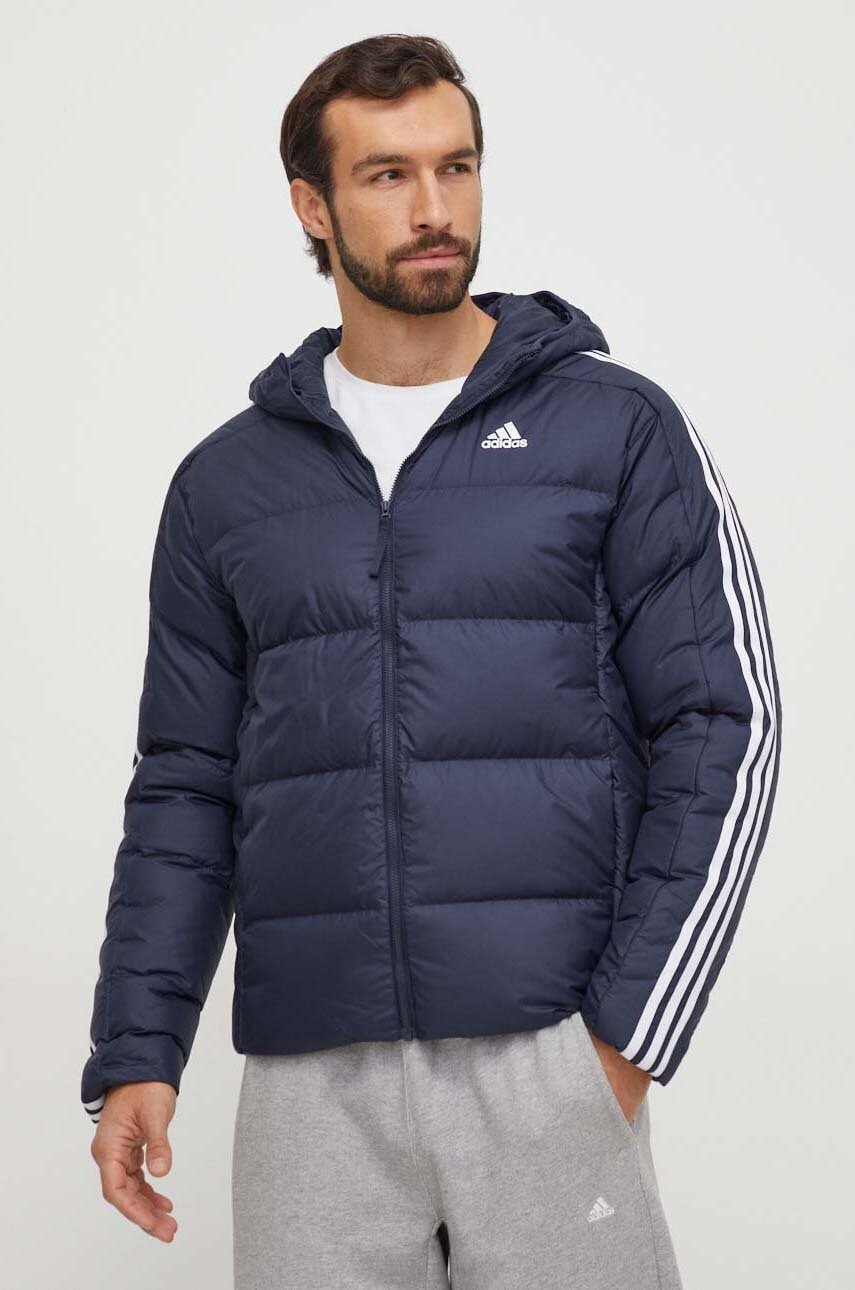 Levně Péřová bunda adidas pánská, tmavomodrá barva, zimní