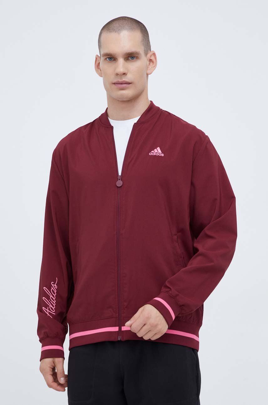 Levně Bomber bunda adidas vínová barva, přechodná