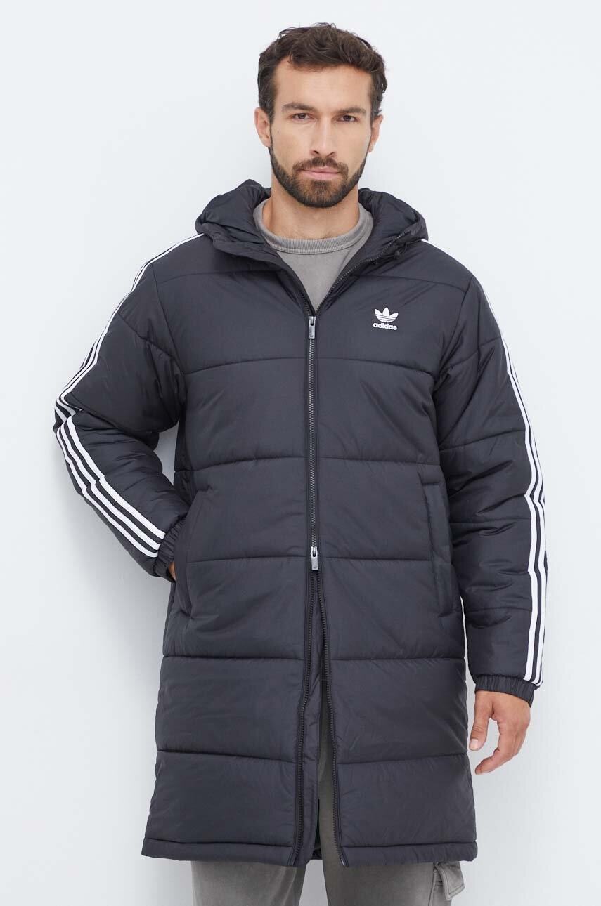 Levně Bunda adidas Originals Adicolor Long pánská, černá barva, zimní, HZ0684