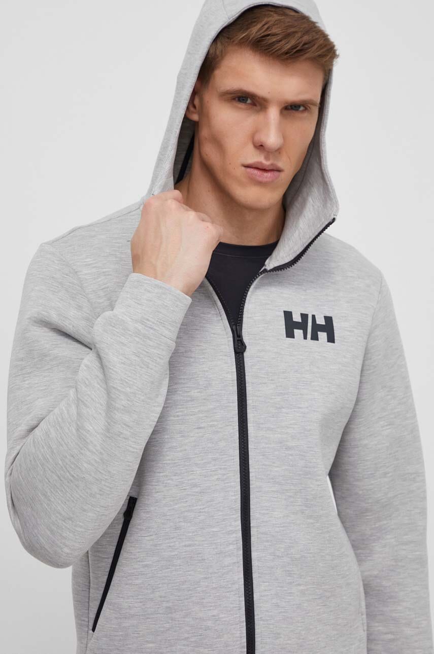 Helly Hansen hanorac Hydropower Ocean 2.0 culoarea gri, cu glugă, cu imprimeu