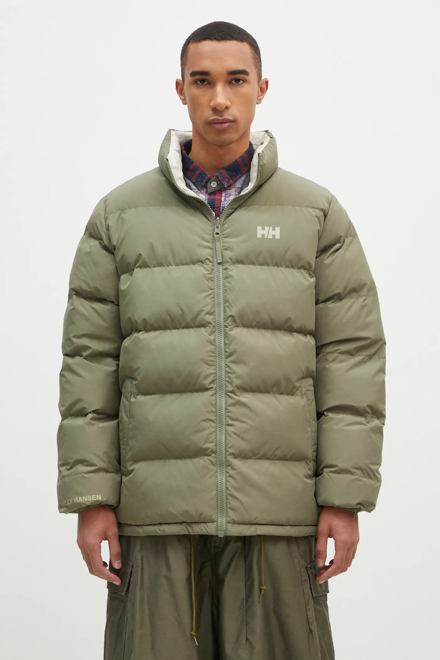Helly Hansen geaca cu doua fete barbati, culoarea verde, de iarna Helly Hansen geaca cu doua fete barbati, culoarea verde, de iarna