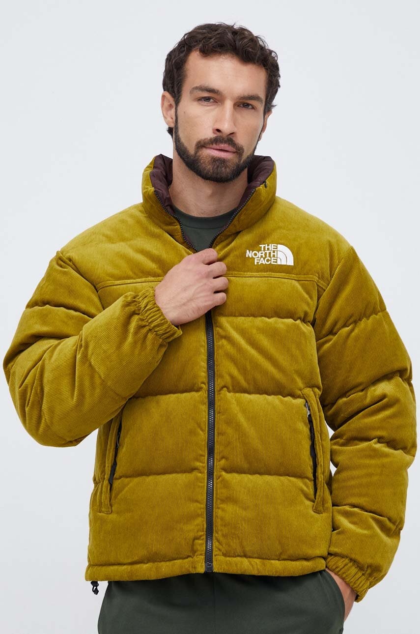 E-shop Oboustranná péřová bunda The North Face pánská, zelená barva, zimní