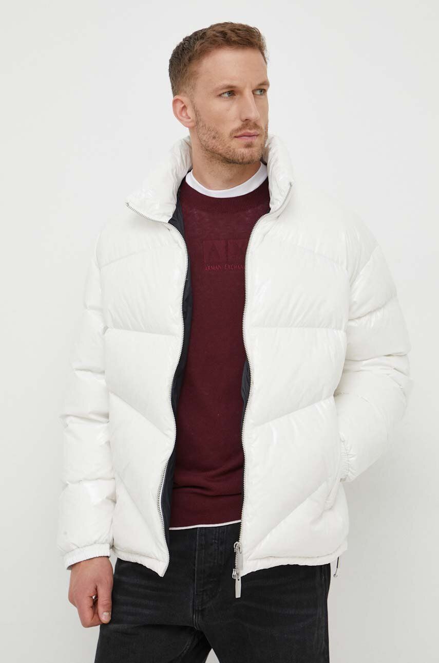E-shop Péřová bunda Armani Exchange pánská, béžová barva, zimní