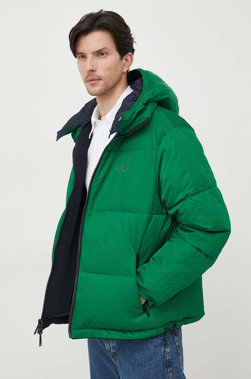 Levně Oboustranná bunda Armani Exchange pánská, tmavomodrá barva, zimní