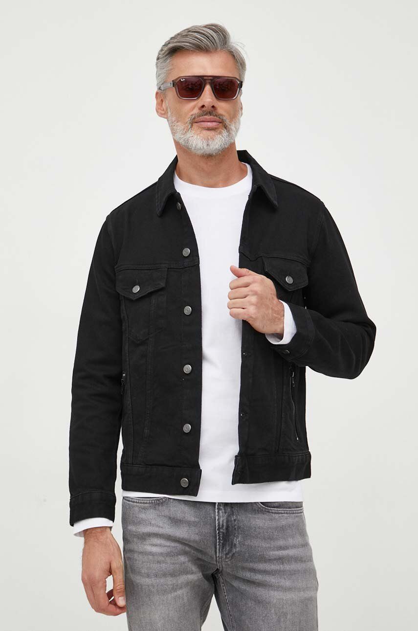 Džínová bunda Sisley pánská, černá barva, přechodná - černá - 99 % Bavlna