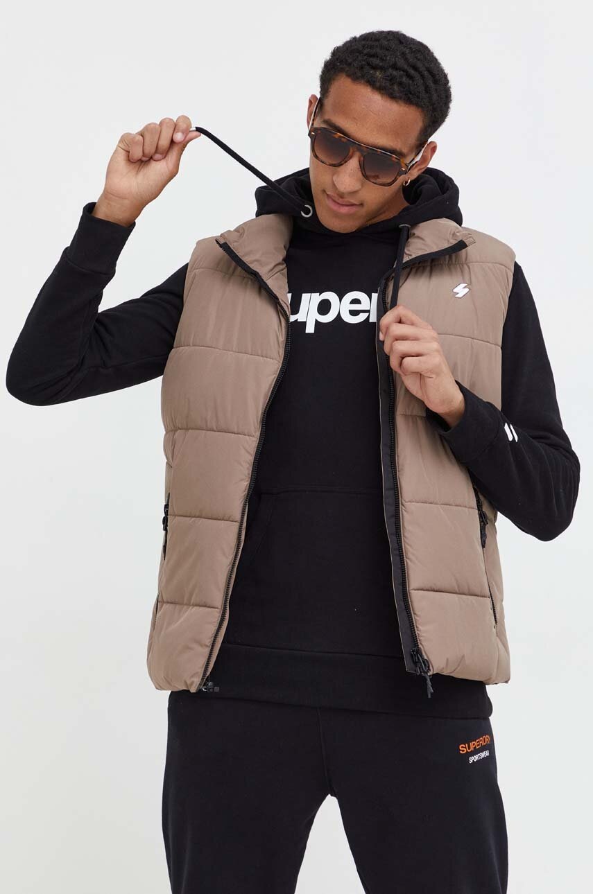 Superdry vesta barbati, culoarea bej, de iarna