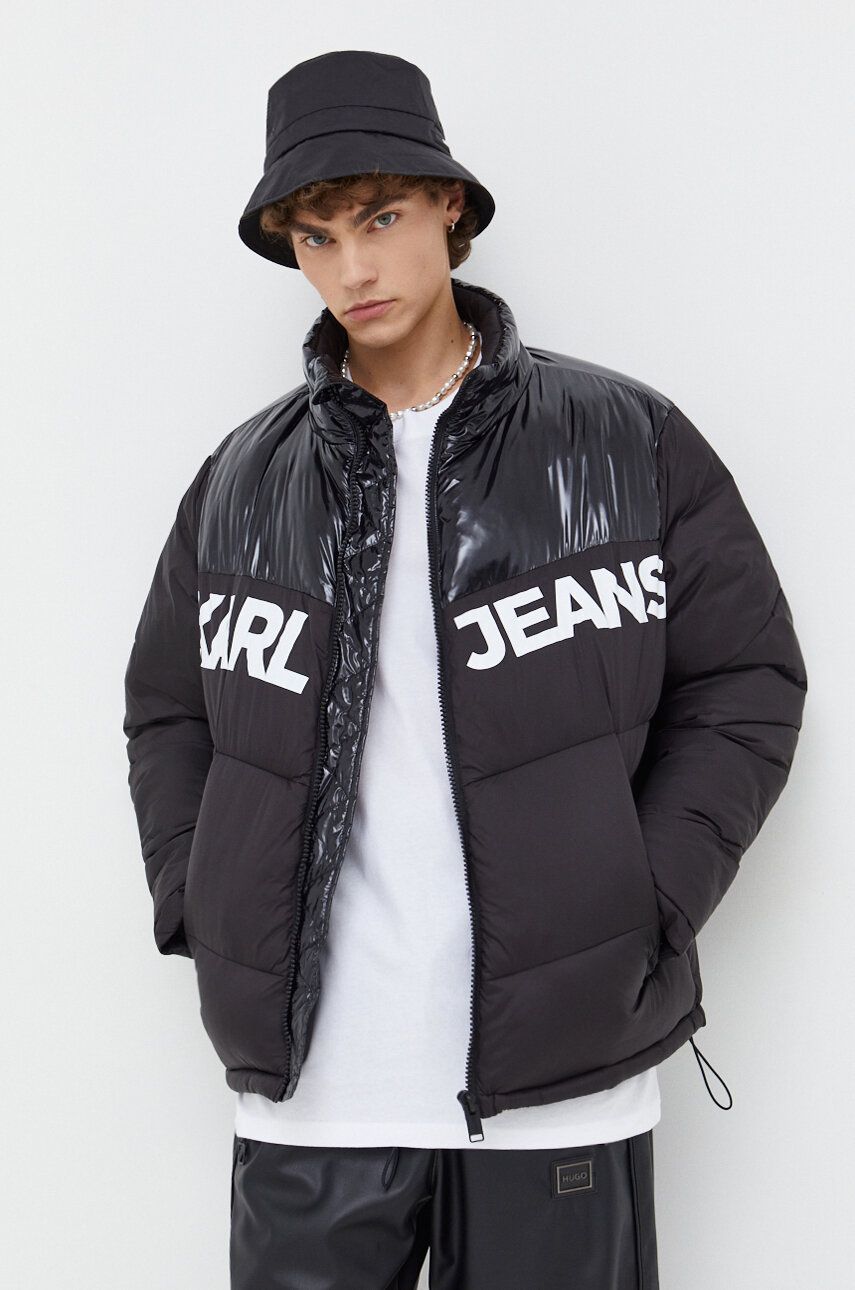 Bunda Karl Lagerfeld Jeans pánská, černá barva, zimní - černá - Hlavní materiál: 100 % Recyklovan
