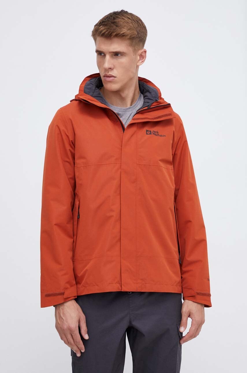 Sportovní bunda Jack Wolfskin Luntal 3in1 oranžová barva - oranžová - Podšívka: 100 % Polyester