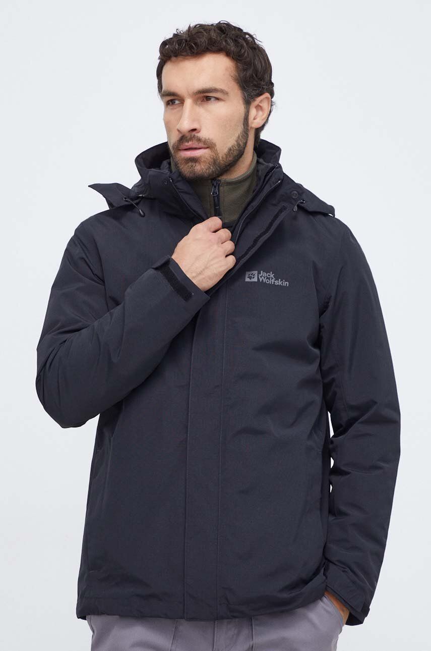Jack Wolfskin jacheta de exterior Bergland 3in1 culoarea negru