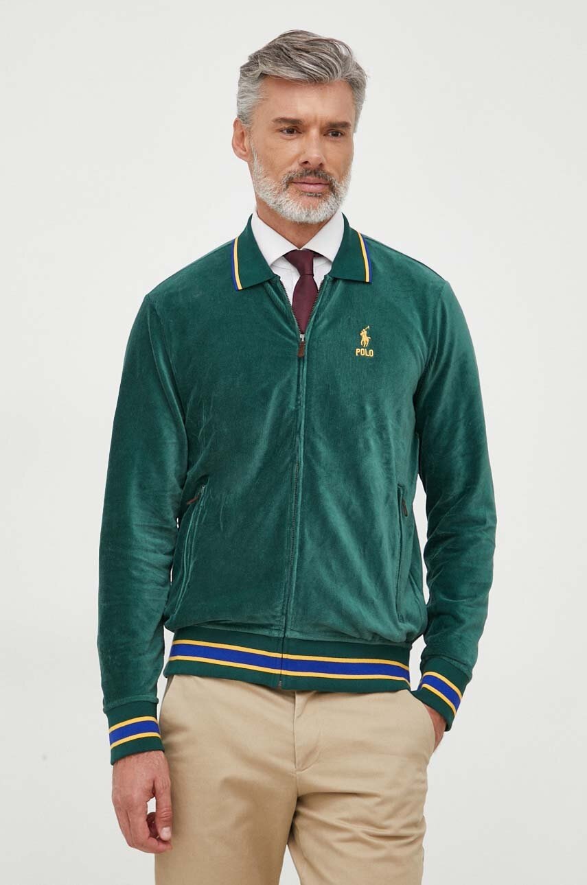 

Вельветова кофта Polo Ralph Lauren колір зелений однотонна