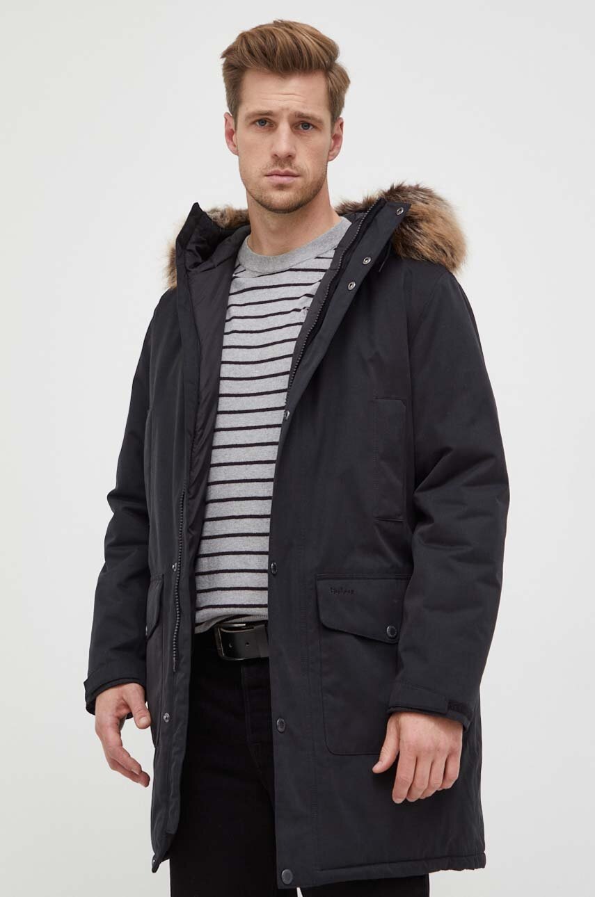 

Парка Barbour мъжка в черно зимен модел, Черен