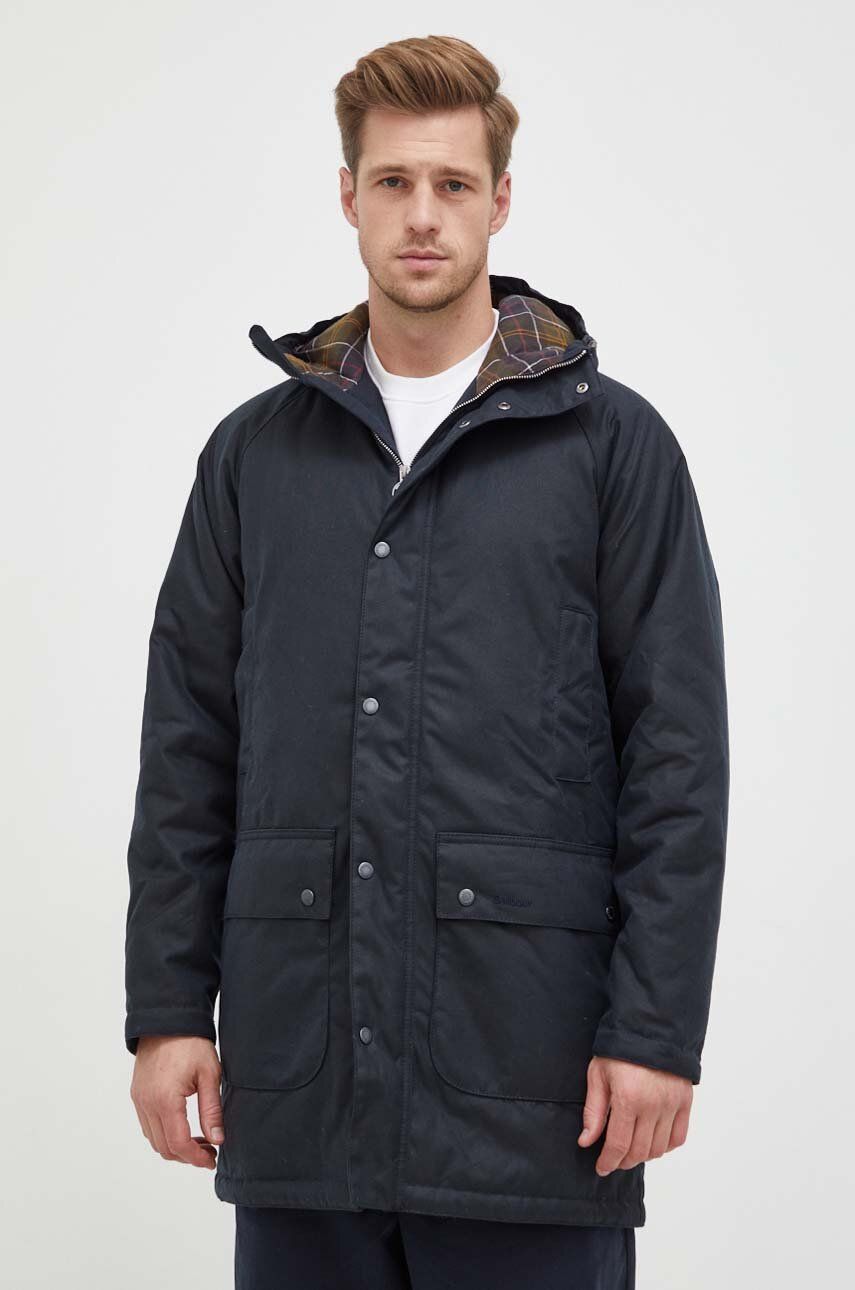 Barbour geacă Wax Parka bărbați, culoarea negru, de tranziție MWX2208