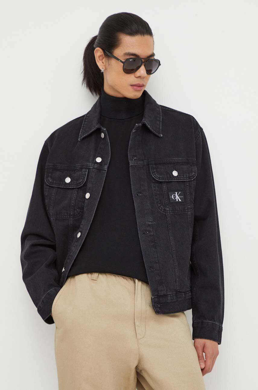 Džínová bunda Calvin Klein Jeans pánská, černá barva, přechodná - černá - 100 % Bavlna