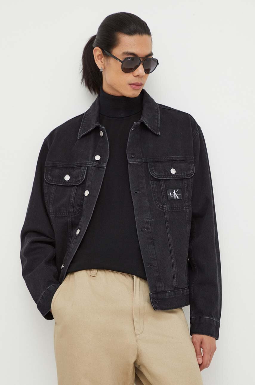 

Дънково яке Calvin Klein Jeans в черно преходен модел, Черен