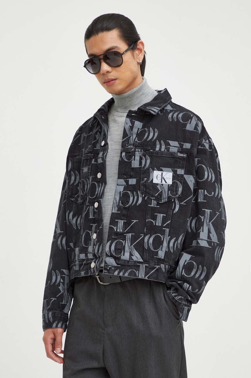 

Дънково яке Calvin Klein Jeans в черно преходен модел, Черен