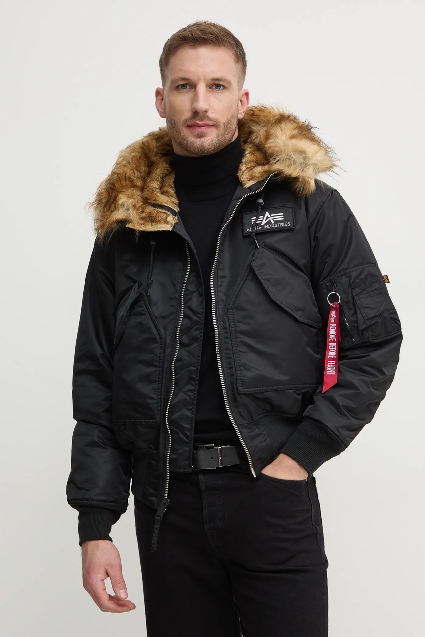 Alpha Industries geacă 45P Hooded Custom bărbați, culoarea negru, de iarnă 113145.285