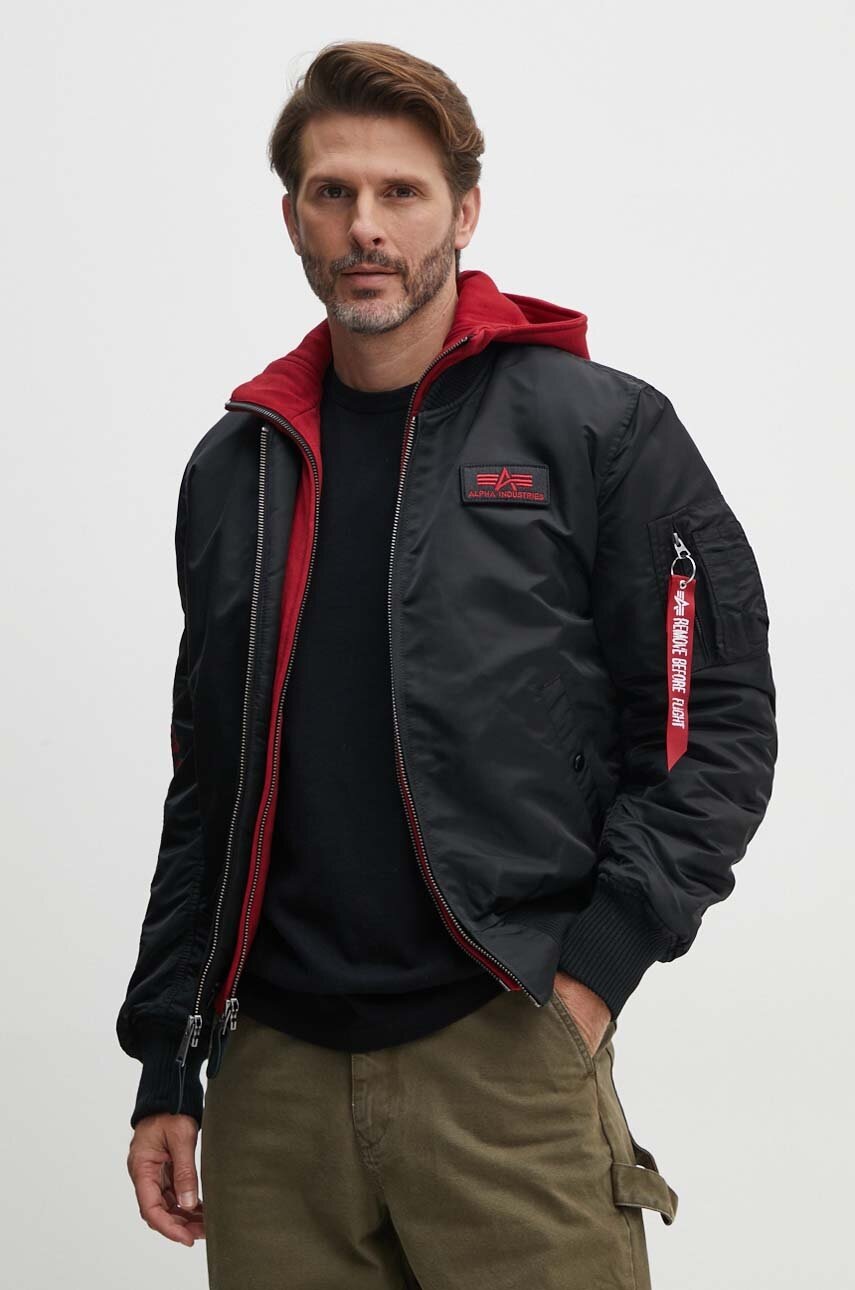 Bunda Alpha Industries MA-1 D-Tec SE pánska, čierna farba, prechodná