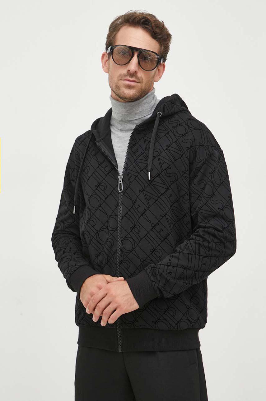 E-shop Bavlněná mikina Joop! pánská, černá barva, s kapucí, vzorovaná
