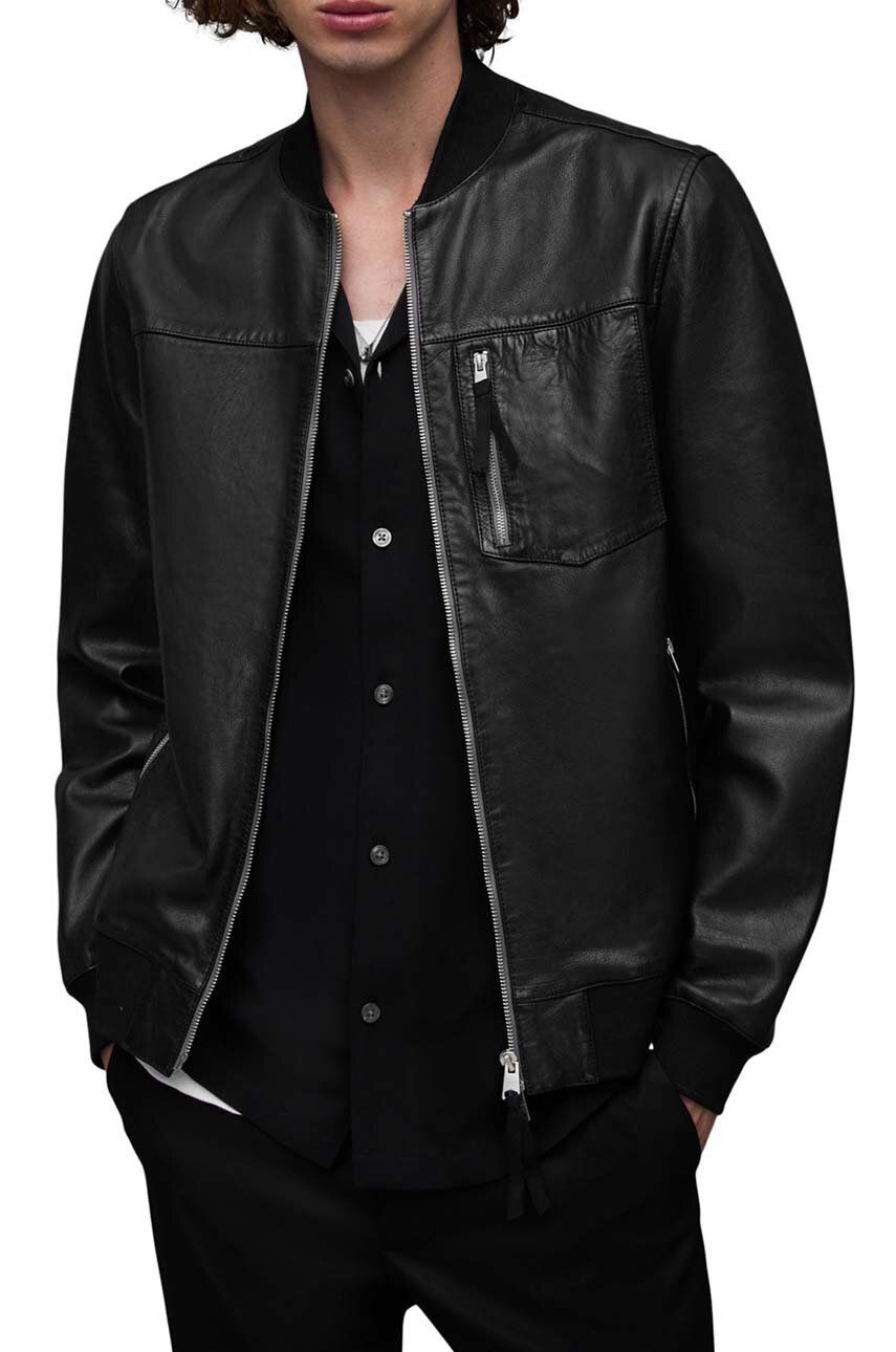 Kožená bunda AllSaints Tyro pánská, černá barva, přechodná - černá - Hlavní materiál: 100 % Jehněčí 