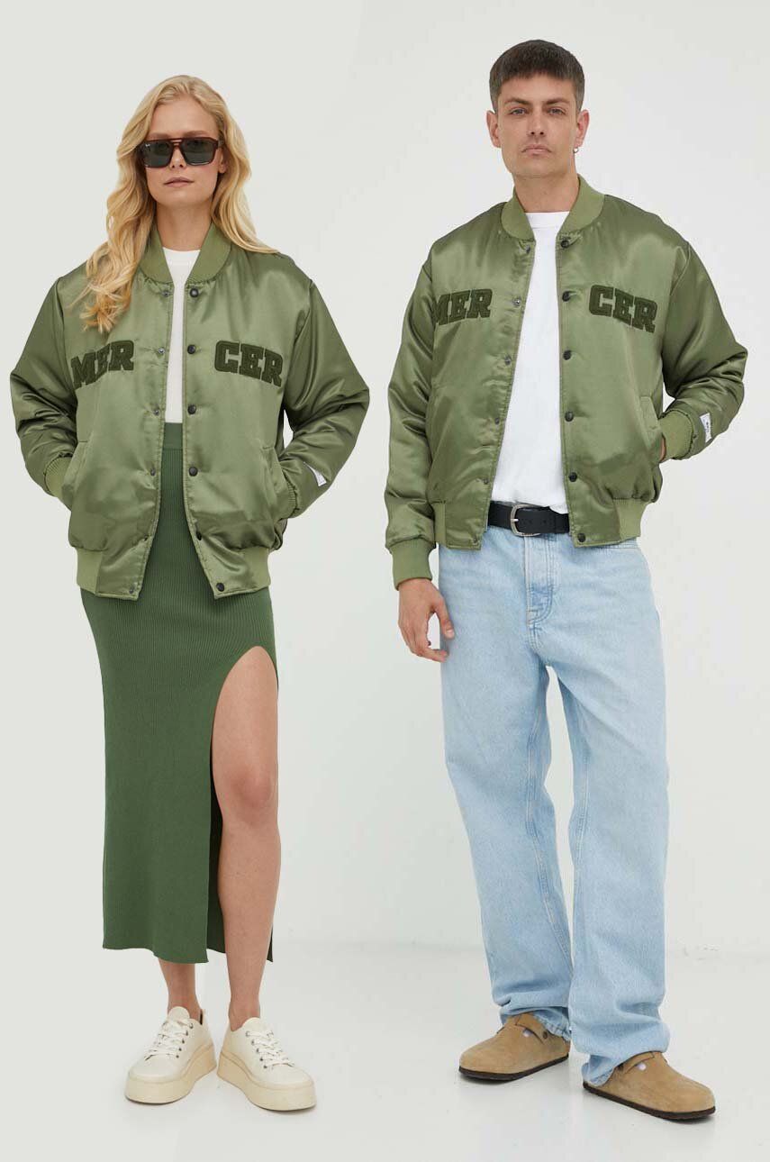 Mercer Amsterdam geaca bomber culoarea verde, de tranzitie, oversize