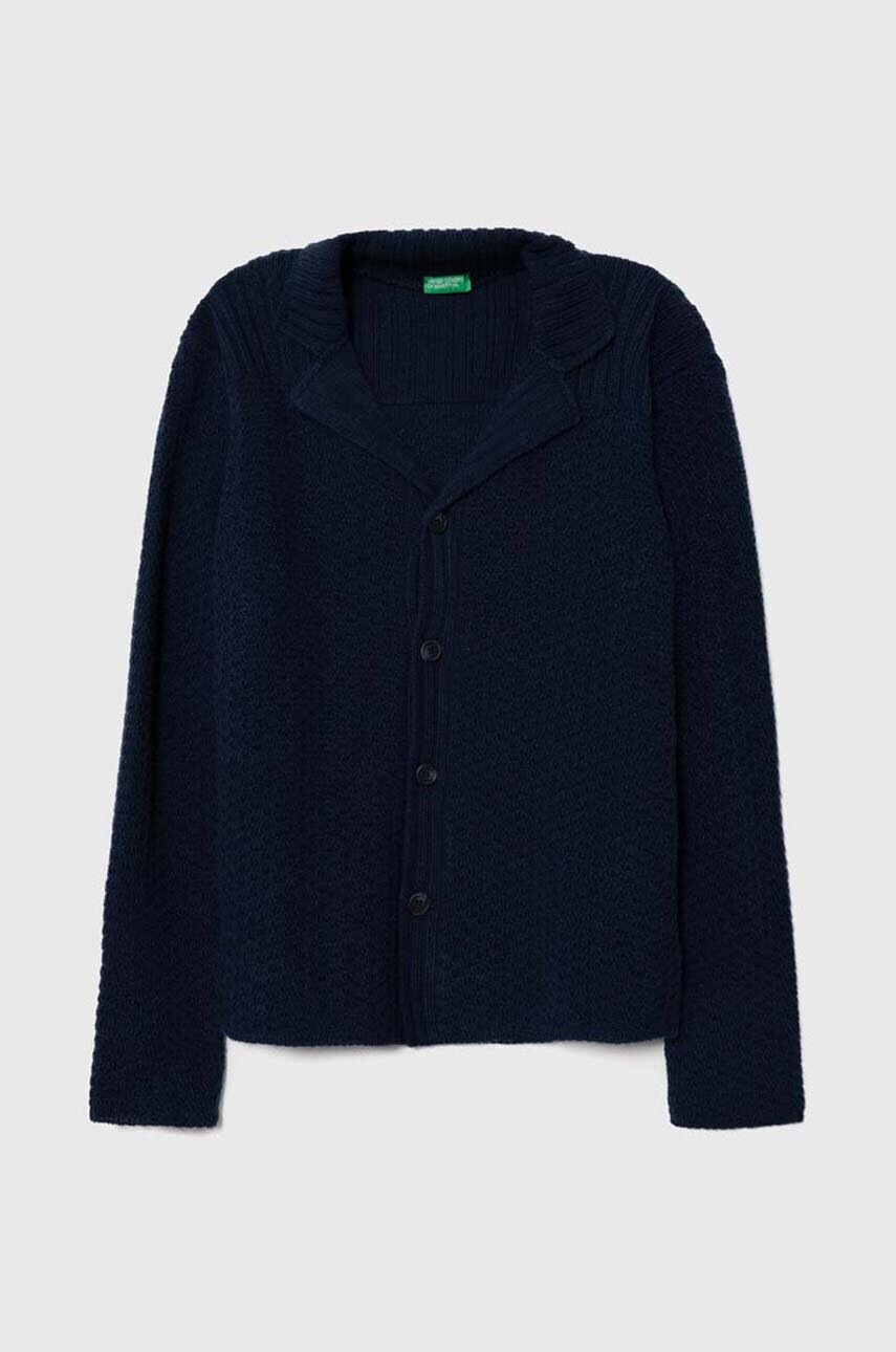 United Colors of Benetton cardigan cu amestec de lână pentru copii culoarea albastru marin