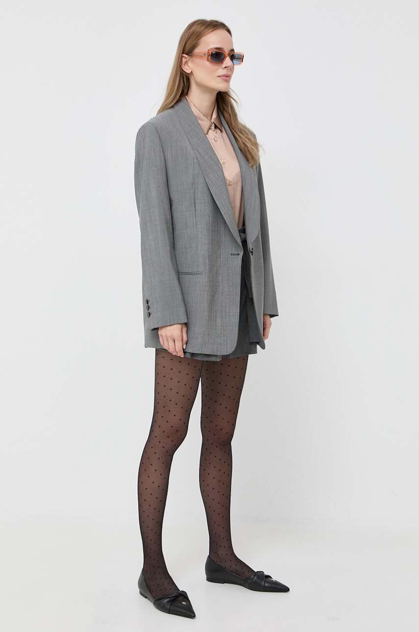 Vlněná bunda BOSS šedá barva, oversize, hladká - šedá - Hlavní materiál: 73 % Virgin vlna