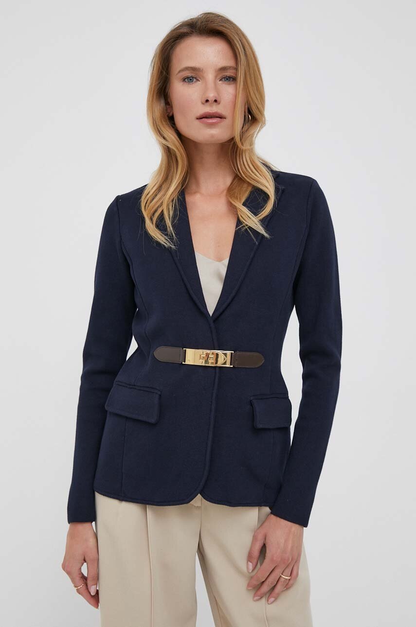 

Сако Lauren Ralph Lauren в тъмносиньо с едно копче с изчистен дизайн, Тъмносин