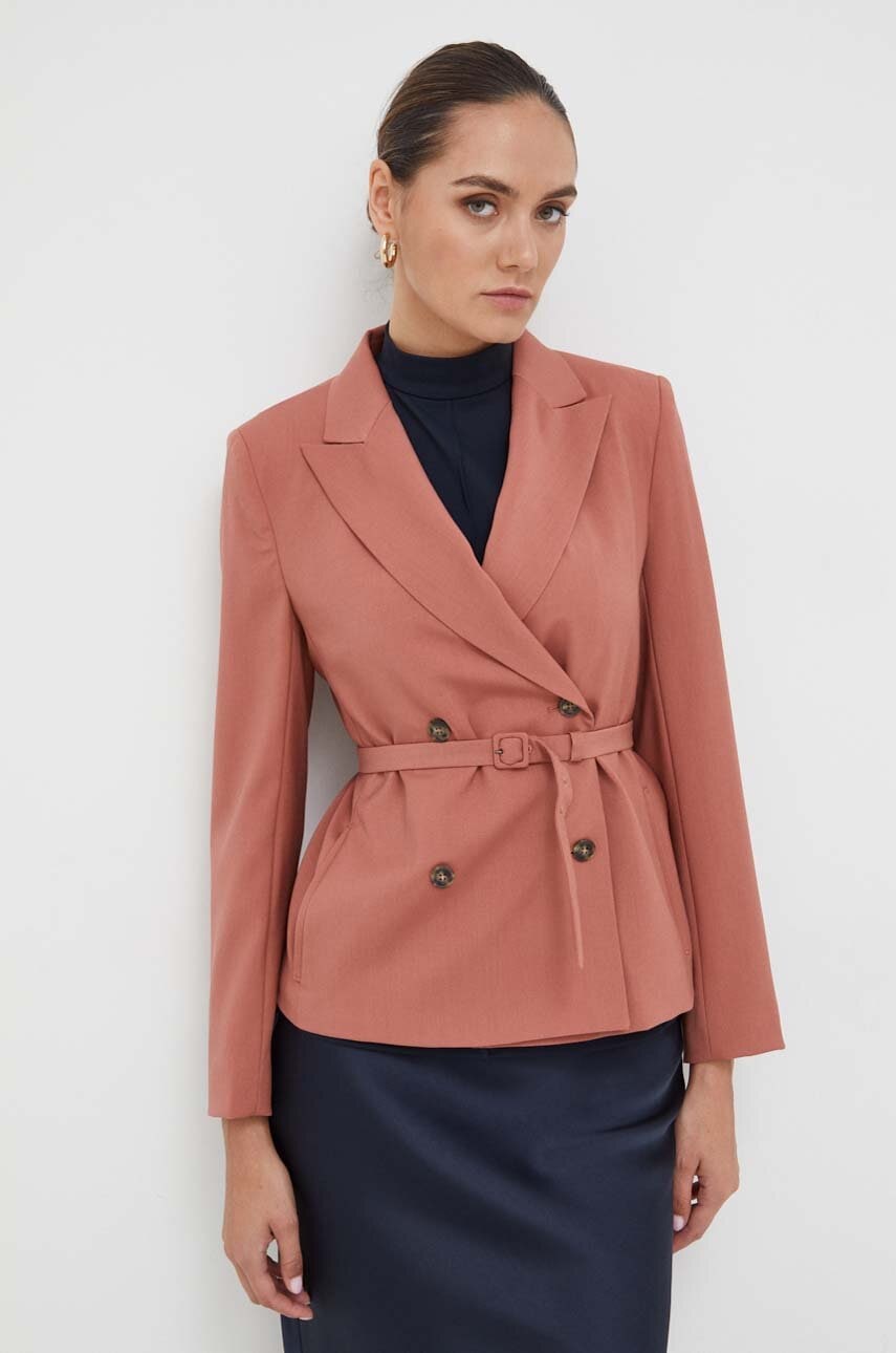 Weekend Max Mara Geaca De Lana Culoarea Roz, Cu Doua Randuri De Nasturi, Neted