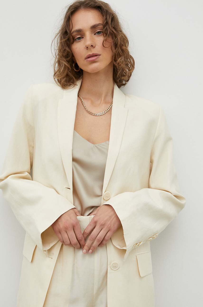 By Malene Birger Blazer Din Amestec De In Porter Culoarea Bej, Un Singur Rand De Nasturi, Neted