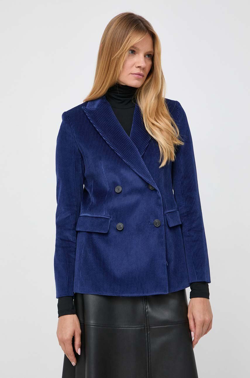 Weekend Max Mara geaca din velur culoarea albastru marin, cu doua randuri de nasturi, neted