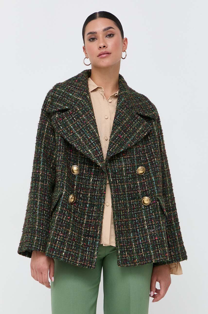 Luisa Spagnoli geaca din amestec de lana culoarea verde, de tranzitie, oversize
