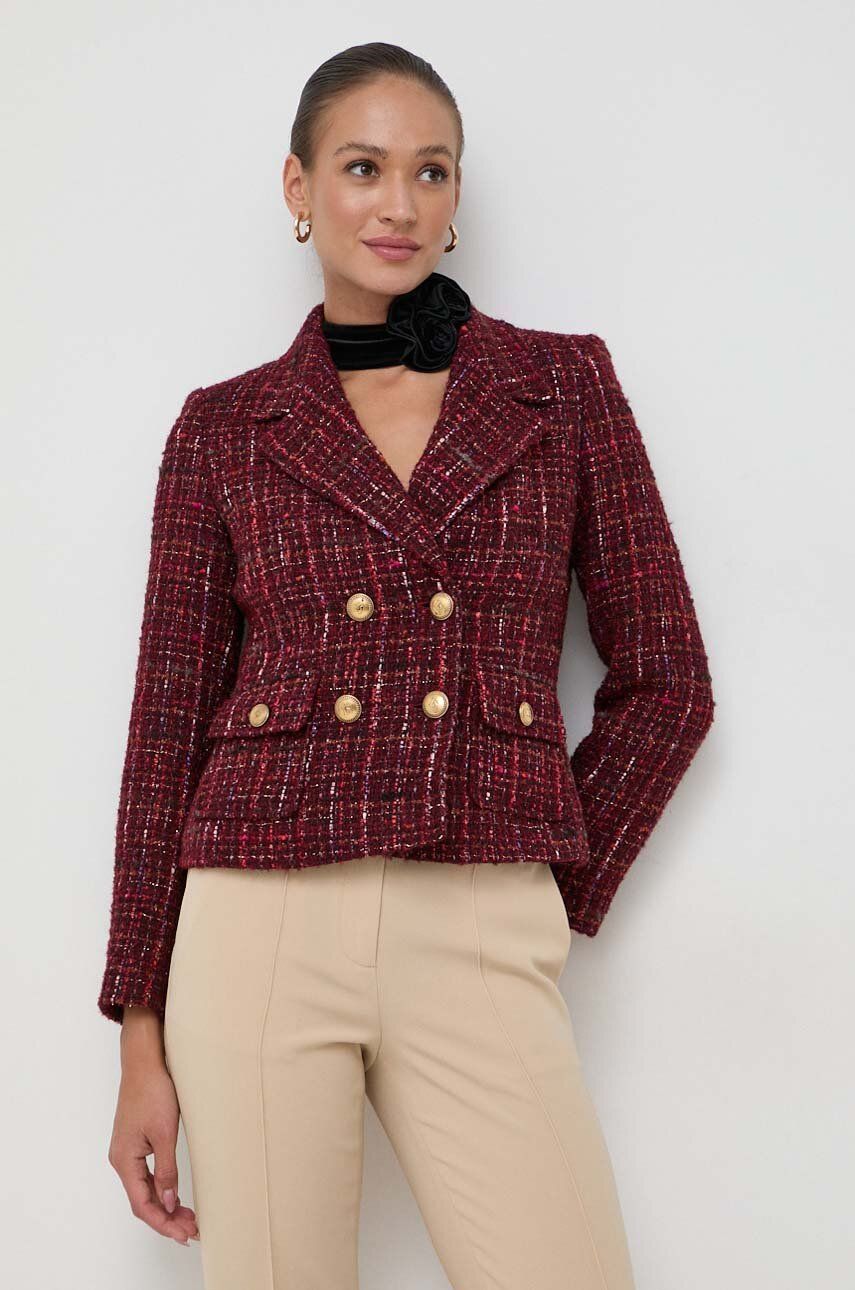 Luisa Spagnoli sacou din lana culoarea bordo, cu doua randuri de nasturi, modelator