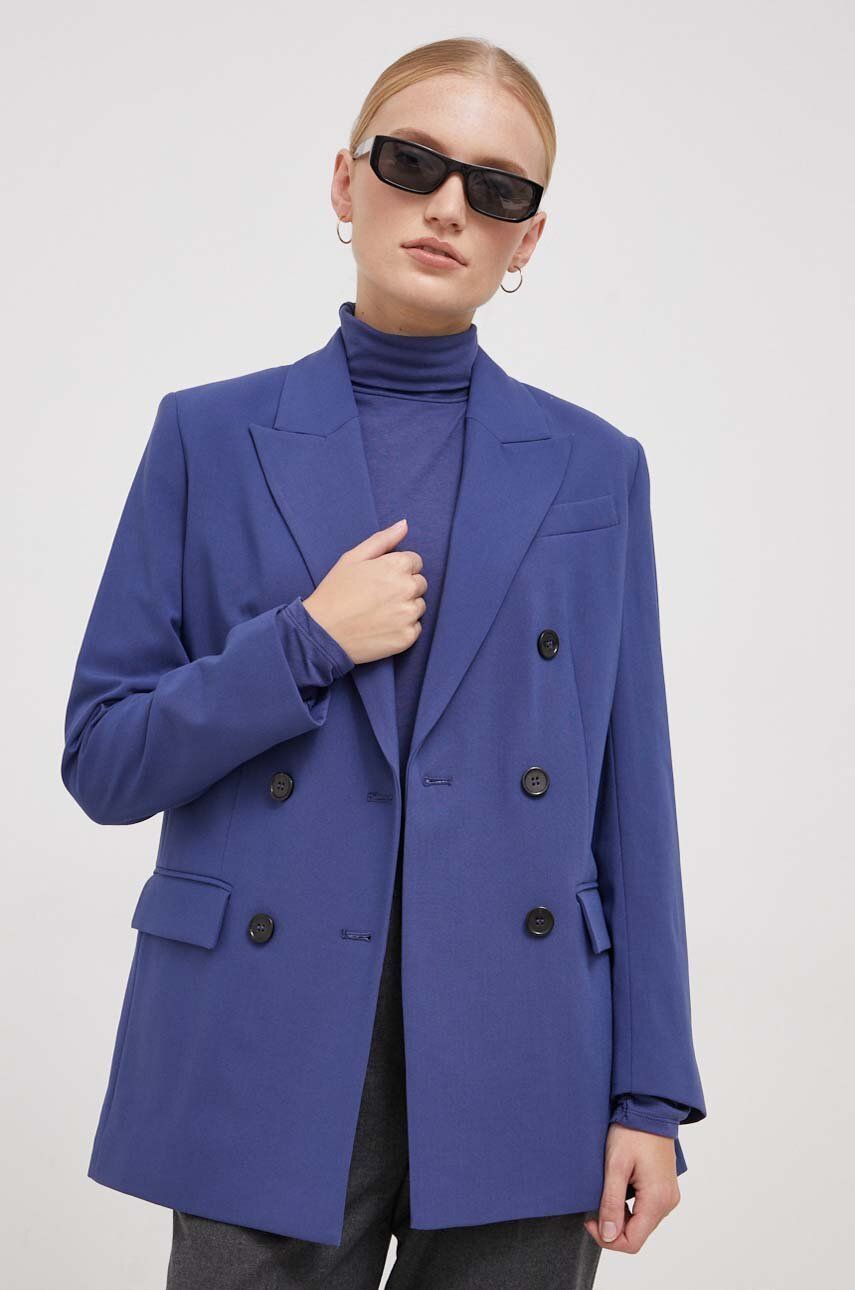 Blazer s příměsí vlny Sisley fialová barva, dvouřadový - fialová - Hlavní materiál: 66 % Polyester