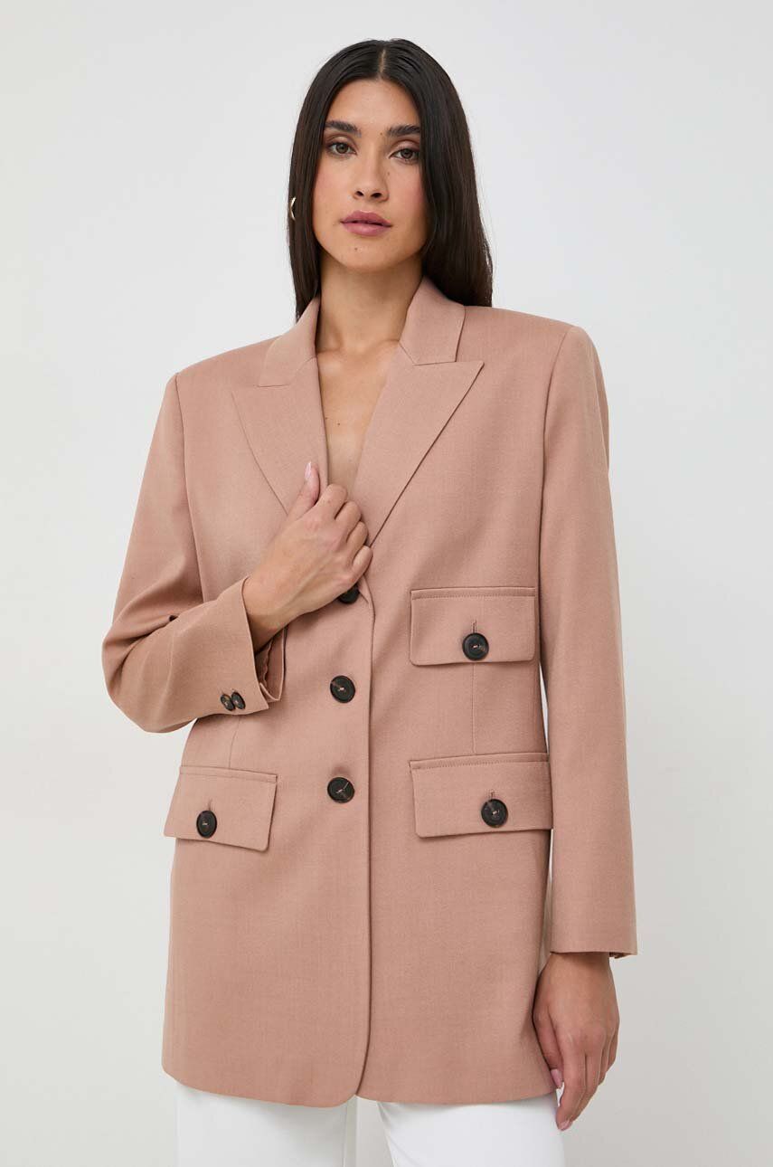 Vlněná bunda Pinko béžová barva, jednořadá, hladká - béžová - Hlavní materiál: 55 % Vlna