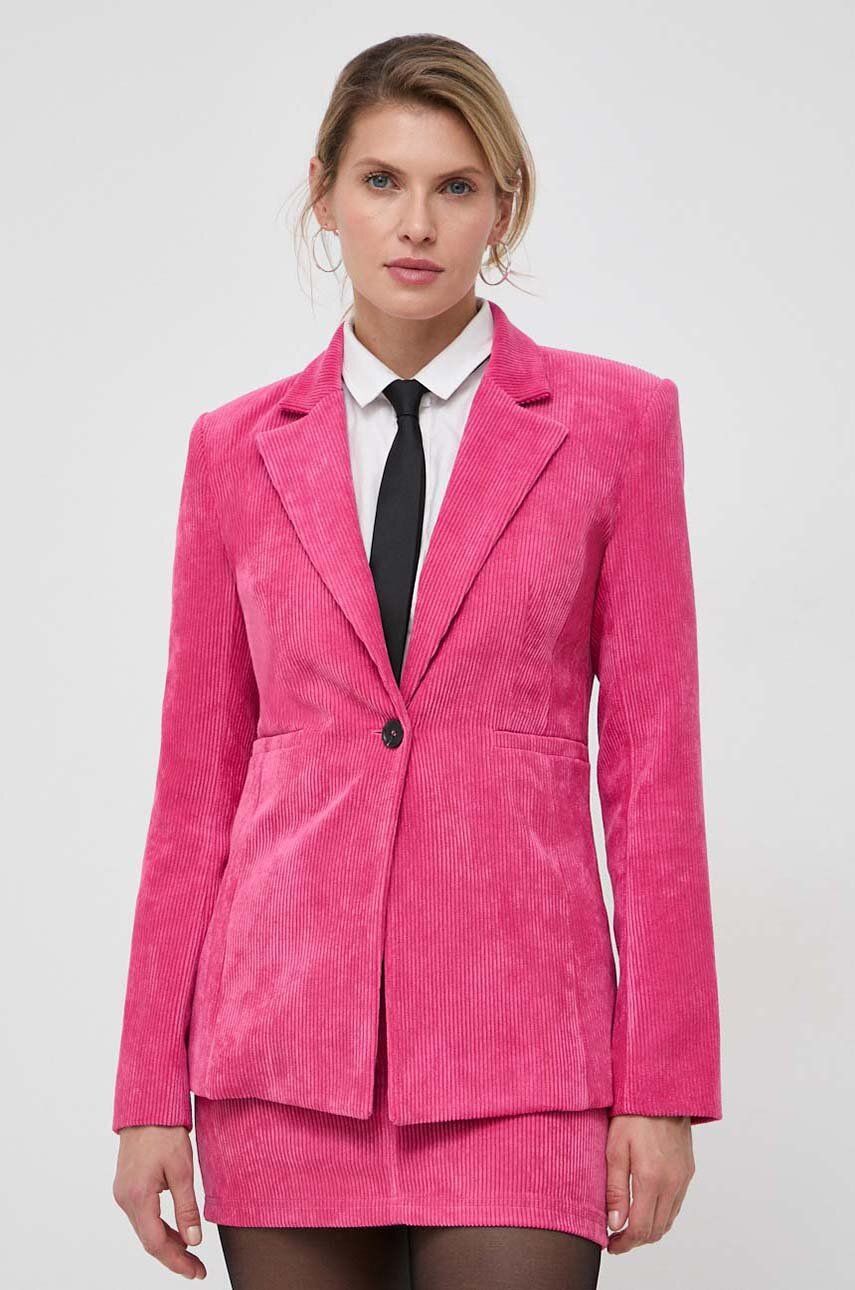 Manšestrová bunda Patrizia Pepe růžová barva, jednořadá, hladká - růžová - Hlavní materiál: 90 % Pol