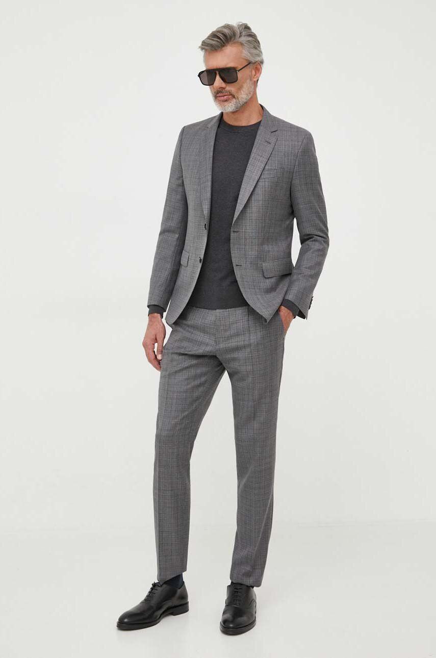 Oblek BOSS pánský, šedá barva - šedá -  Hlavní materiál: 100 % Virgin vlna Podšívka: 100 %