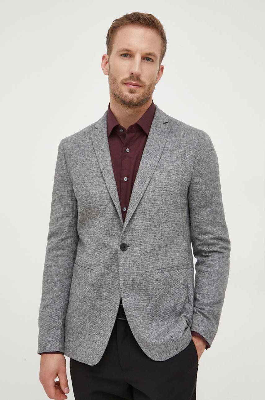 Vlněná bunda Calvin Klein šedá barva - šedá - Hlavní materiál: 68 % Vlna
