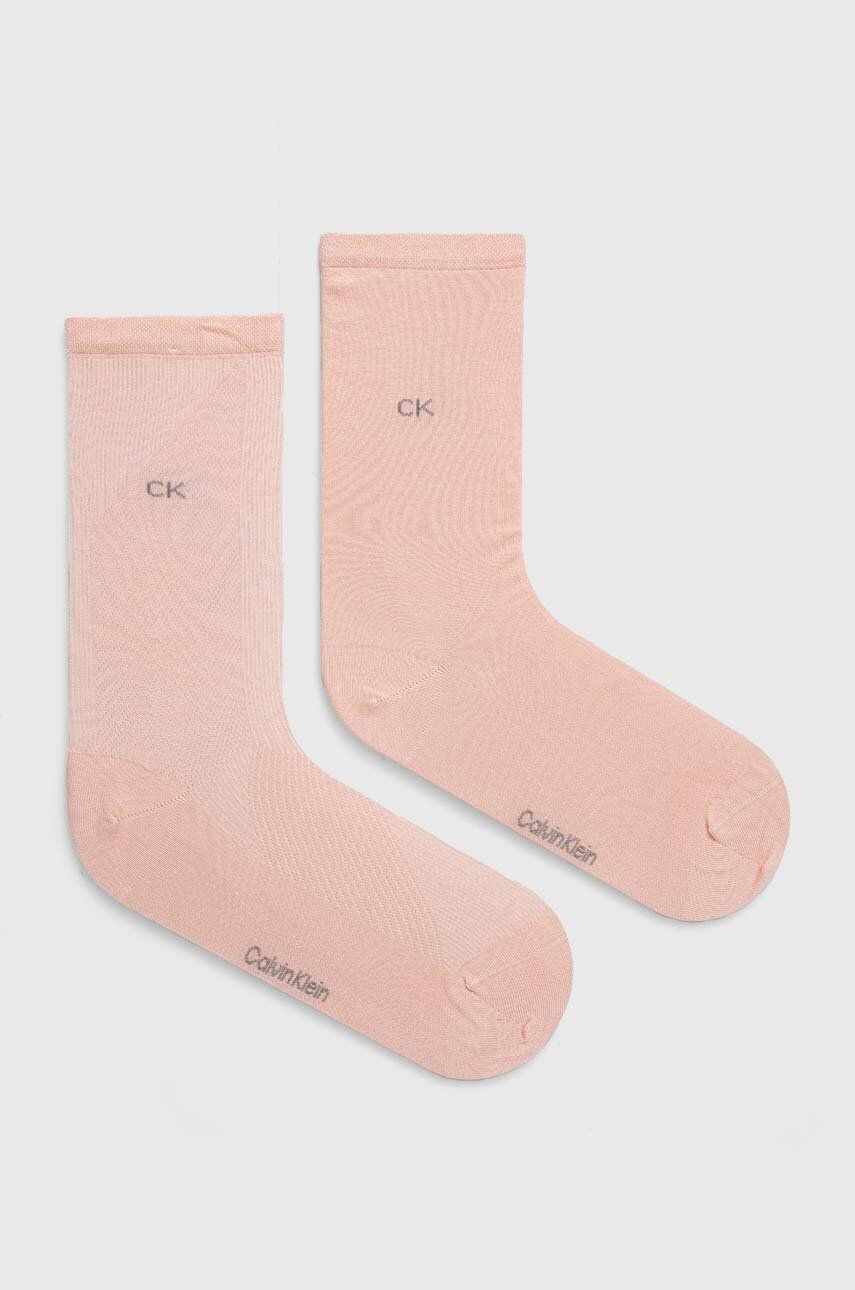Levně Ponožky Calvin Klein 2-pack dámské, růžová barva